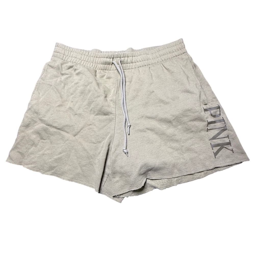 Victorias Secret PINK Fleece Shorts Olive Green‎ Logo High Waist Raw Hem XL